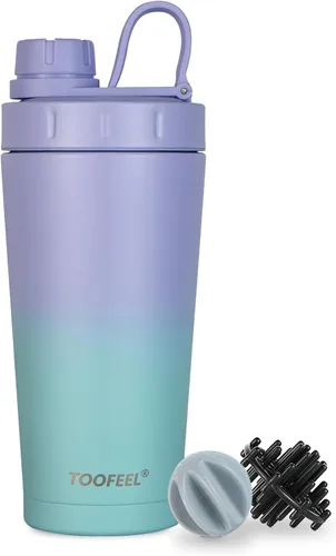 Miniatura 12 de TOOFEEL Botella agitadora de acero inoxidable - Botella agitadora aislada de doble pared de 20 onzas, mantiene frío/calor, para mezclas de proteínas