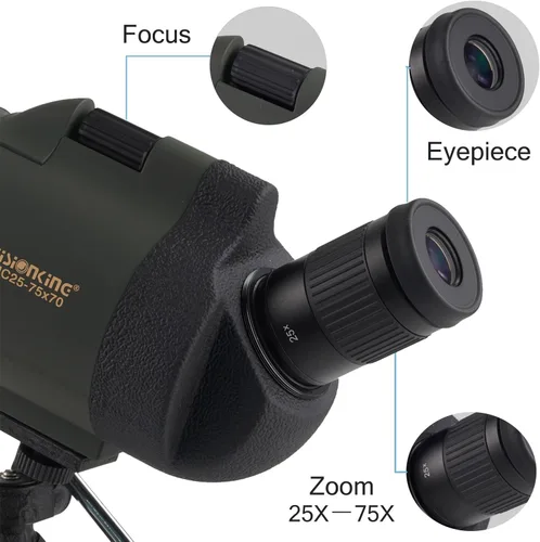 Miniatura 4 de 25-75x70 Maksutov Telescopio terrestre, 100% resistente al agua, color verde, con prismas Bak4, y trípode.
