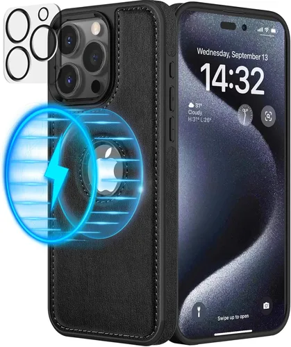 LOHASIC Funda magnética de cuero para iPhone 15 Pro con imán fuerte MagSafe, logotipo recortado, agarre suave, diseño i Phone 15 Pro para hombres y