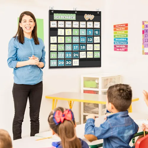 Miniatura 5 de EAMAY Gráfico de bolsillo de calendario mensual para el aula para tarjetas de 2.75 * 2.75, suministros de educación en casa y artículos Negro
