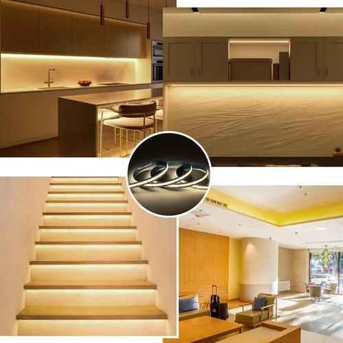 Miniatura 7 de SEZO COB - Tira de luz LED blanca cálida 2700K 16.4ft 480LEDs/M CRI90+ 24V 0.315 in Ancho 9W/m Flexible Brillante Alta Densidad Uniforme FCOB LED