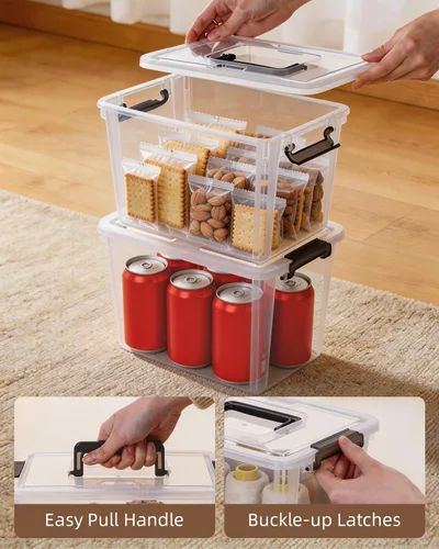 Miniatura 4 de Citylife Paquete de 4 contenedores de almacenamiento de plástico con tapas de pestillo, caja de almacenamiento transparente con asa, contenedores