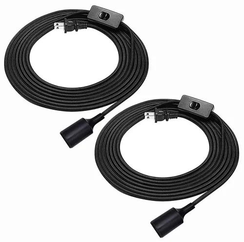 Miniatura 11 de HESSION Paquete de 2 luces colgantes enchufables de 15 pies, cable de extensión negro con interruptor de encendido/apagado en línea, enchufe E26 E27
