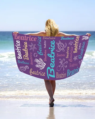 Miniatura 9 de Toalla de playa personalizada con nombres, bonitas toallas de playa personalizadas de hoja de palma tropical para niños, toalla de playa