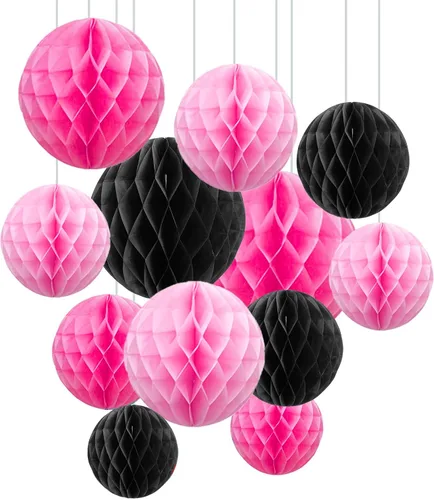 Miniatura 24 de ZOOYOO 12 piezas 15 cm 25 cm bolas de panal decorativas de papel de seda con pompones colgantes para cumpleaños, baby shower, boda, compromiso, Azul