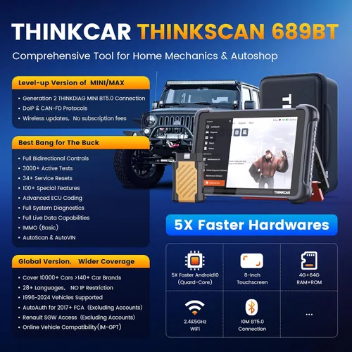 Miniatura 2 de THINKCAR Herramienta de escaneo bidireccional, THINKSCAN 689BT Herramienta de diagnóstico automotriz para todo el sistema, escáner OBD2