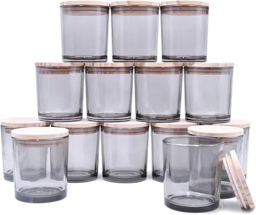 Miniatura 32 de SHOWIN Frascos de vela gruesos de 10 onzas para hacer velas 15 piezas, frascos vacíos con tapas de madera para hacer velas, contenedor de muestra