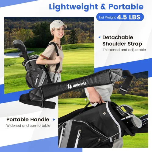 Miniatura 6 de Bolsa de carrito de golf Tangkula con divisores superiores de 14 vías, bolsa ligera para palos de golf con 9 bolsillos, bolsa con enfriador, soporte