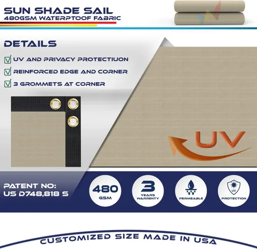 Miniatura 3 de Windscreen4less 2 x 2 pies, toldo de sol resistente de 480GSM impermeable con borde recto para toldo al aire libre, bloque UV para césped, patio