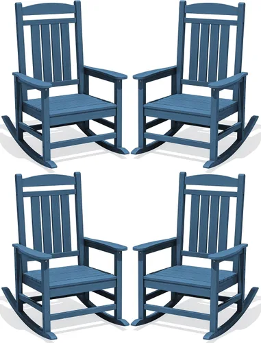 Miniatura 22 de KINGYES Mecedoras de polietileno de alta densidad para exteriores, sillas mecedoras para patio con soporte de 330 libras, balancín suave para porche