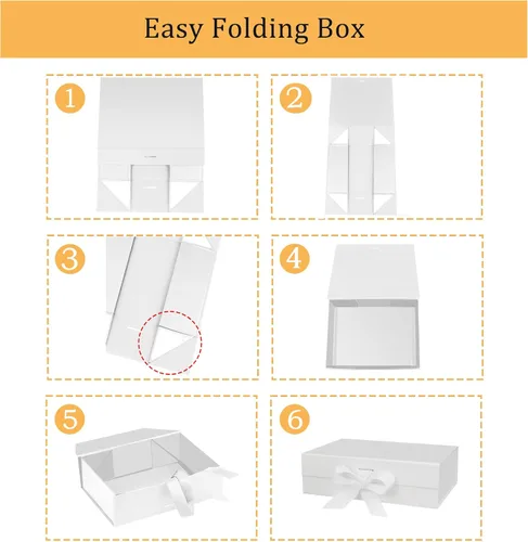Miniatura 3 de DaiUni Caja de regalo grande de 13"X9"X4" blanca magnética con tapa y cinta para regalos Blanco