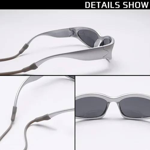 Miniatura 5 de GUVIVI Gafas de sol para niños con correa envolvente, gafas de sol futuristas para niños y niñas, persianas ovaladas de 4 a 12 años
