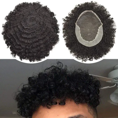 Miniatura 15 de LYRICAL HAIR Afro Kinky Curly Toupee – Cabello humano brasileño para hombre Toupee HD encaje frontal – Afro Americano Hombres Afro Ondulado Sistema