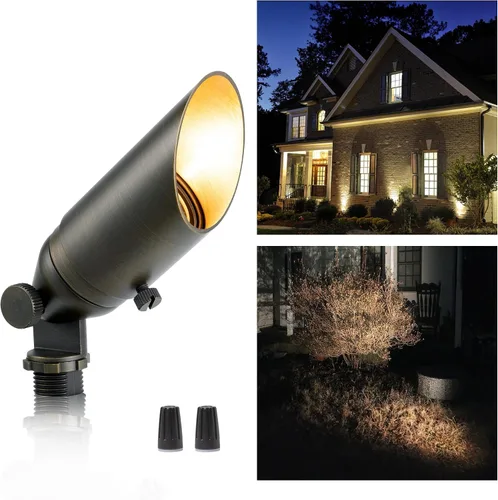 Miniatura 27 de Gardenreet Focos de paisaje de latón de bajo voltaje, luz LED para exteriores de 12 V, luces con cable IP65 impermeables, bronce antiguo