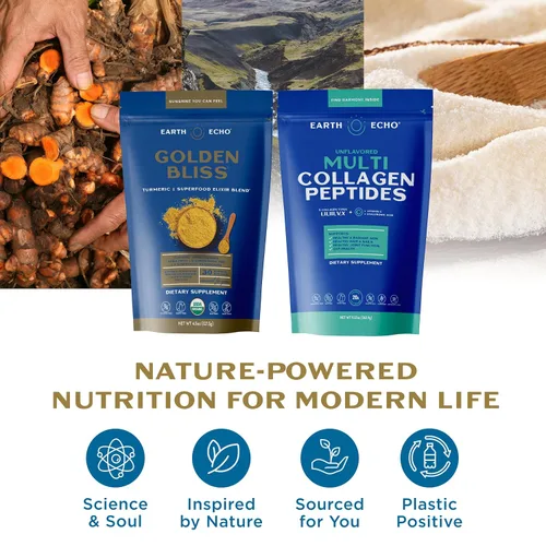 Miniatura 8 de Earth Echo Paquete revitalizante y Nightcap – Colágeno hidrolizado con vitamina C y ácido hialurónico para piel radiante – Leche dorada orgánica