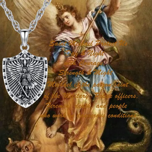 Miniatura 2 de Aniu Collar de plata de ley S925 de San MiguelSan CristópaloSan BenitoSan Jesús para hombres y mujeres, arcángel, RaguelUriel, colgante de amuleto