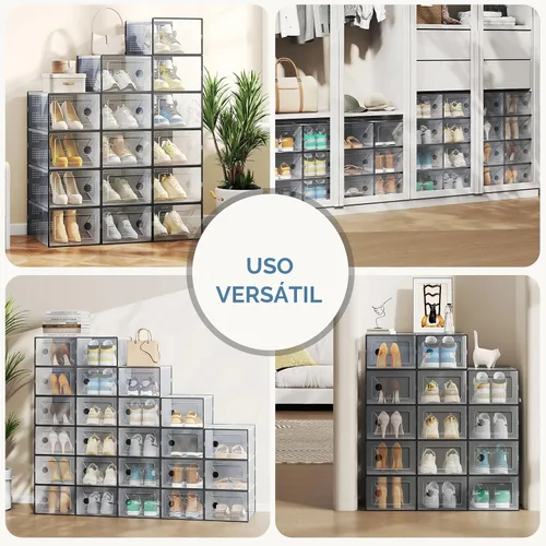 Miniatura 4 de DUMOS Cajas de almacenamiento de zapatos, paquete de 12 contenedores transparentes apilables para zapatos con tapas, organizador de zapatos