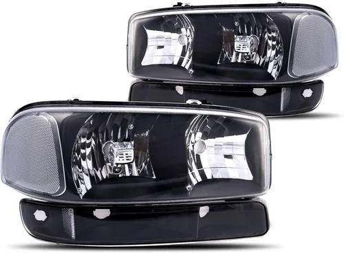 KAX Conjunto de faros, repuesto negro para Sierra 1999-2006, Yukon 2000-2006, Sierra 1500 Classic Hybrid/SL/SLE/SLT/WT, GM2502188 GM2503188 GM2503188