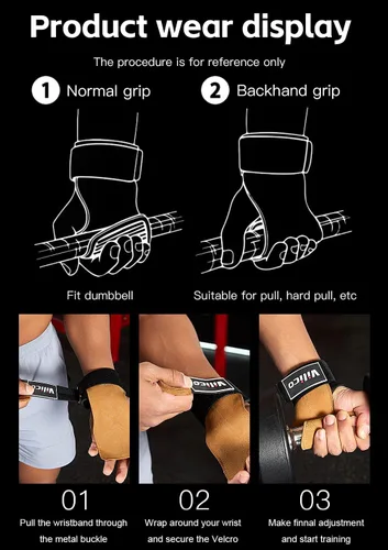 Miniatura 7 de Guantes de cuero para levantamiento de pesas, correas de muñeca para levantamiento de pesas, correas de levantamiento de pesas ajustables, agarre