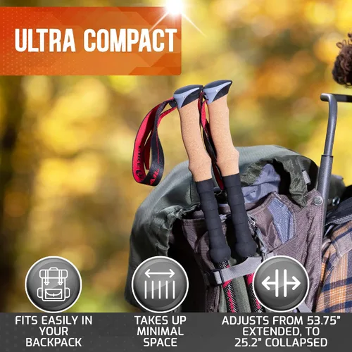 Miniatura 5 de Pike Trail Bastones de trekking – Palillos plegables de fibra de carbono ligeros para caminar y senderismo – para hombres y mujeres – Altura