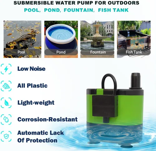 Miniatura 2 de Bomba sumergible automática con sensor de nivel, bomba de agua de fuente de altura de 5 pies para estanque, acuarios, pecera, hidroponía, apagado