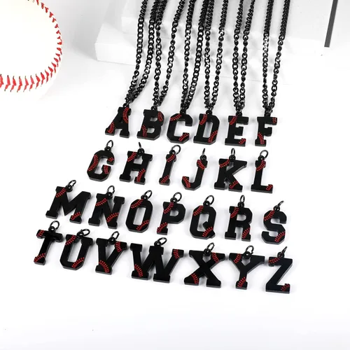 Miniatura 2 de AIAINAGI Collar de béisbol con letra A-Z para niños, dije de béisbol de acero inoxidable, cadena de plata de 22 pulgadas, regalo de béisbol
