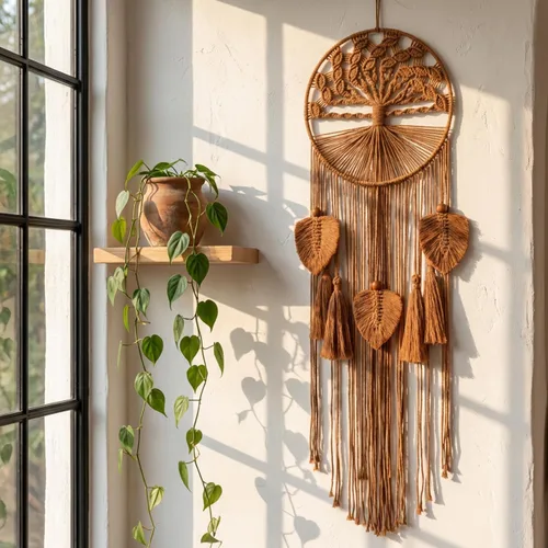 Tapiz de macramé para colgar en la pared, diseño de árbol de la vida, tejido a mano para dormitorio, sala de estar, pasillo, símbolo de crecimiento,