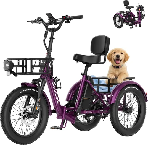 Miniatura 8 de MOONCOOL Triciclo eléctrico plegable para adultos, E-Trike de aluminio de 20 pulgadas con función de marcha atrás y opciones de largo alcance, Plata