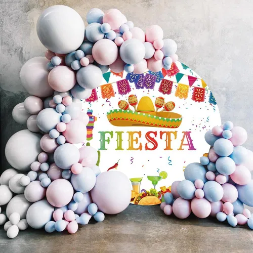 Miniatura 3 de AOFOTO Telón de fondo redondo con temática de fiesta mexicana de 3 x 3 pies para fotografía, carnaval del Cinco de Mayo, banderas coloridas