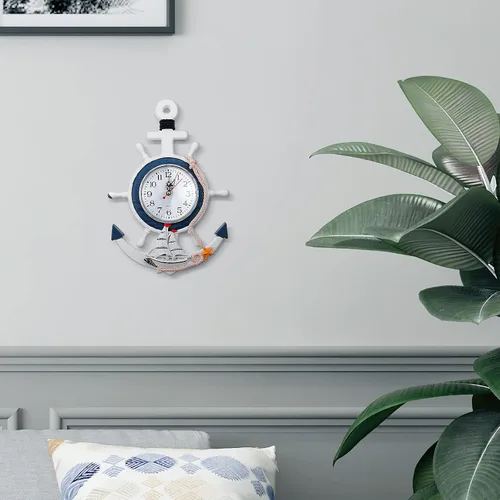 Miniatura 7 de BESPORTBLE Reloj náutico de anclaje de pared con temática de playa, reloj de barco costero, decoración de pared estilo mediterráneo, adorno