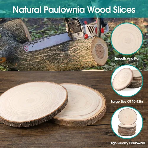 Miniatura 3 de Adrattnay 8 piezas de rebanadas de madera para centros de mesa de 10 a 12 pulgadas, círculos redondos de madera de Paulownia para centro de mesa