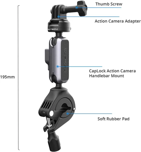 Miniatura 8 de PGYTECH CapLock - Soporte para manillar de motocicleta de liberación rápida, rotación de doble bola de 360°, adaptador de 1/4"-20, para DJI OSMO