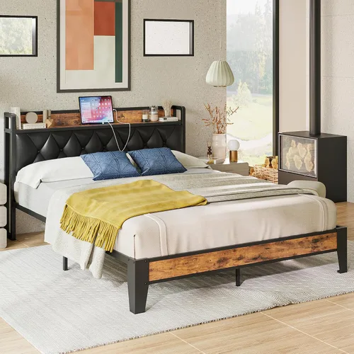 Miniatura 10 de ANCTOR - Bases de cama tamaño individual con cabecero de almacenamiento y tomas de corriente, fáciles de instalar, resistentes y estables, sin