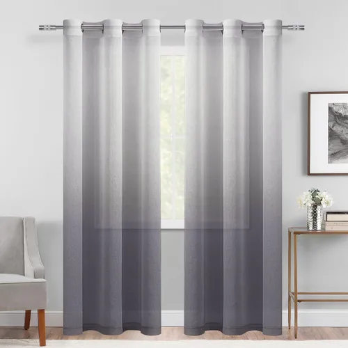 Miniatura 57 de DWCN Cortinas Transparentes Ombré - Cortinas de Lino Sintético con Gradiente Semi Voile con Ojales en la Parte Superior para Dormitorio y Sala