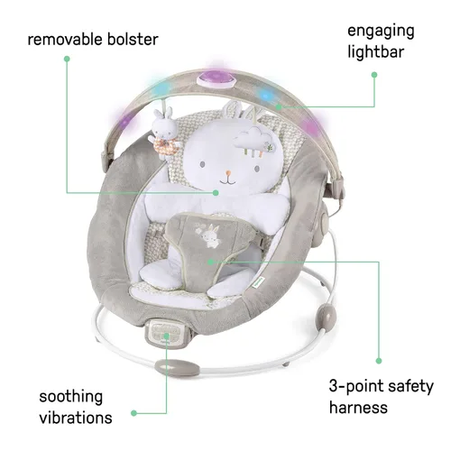 Miniatura 2 de Ingenuity InLighten - Asiento de bebé con columpio y barra de juguete iluminada, vibraciones, almohada para tiempo boca abajo y sonidos, 0-6 meses