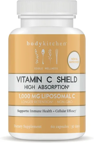 Body Kitchen Escudo liposomal de vitamina C, 1000 mg PureWay-C, alta absorción, sin OMG, apoya la salud inmunológica y la eficacia celular, cápsulas