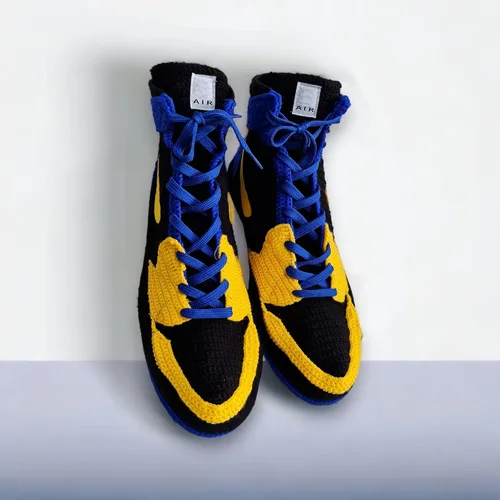 Miniatura 8 de Byseay - Zapatillas deportivas de ganchillo hechas a mano, calzado unisex de punto personalizado, zapatos Jordan para interiores retro acogedores