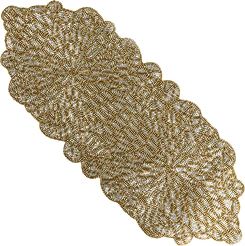 Miniatura 12 de Camino de mesa con cuentas de 13 x 36 pulgadas, elegante centro de mesa de comedor con cuentas de vidrio y parte trasera de poliéster, camino Oro