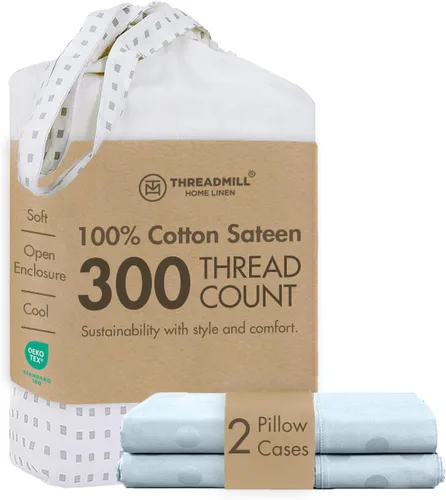 Miniatura 40 de Threadmill Home Linen Bedding - Juego de sábanas de 300 hilos, 100 % algodón, juego de cama de lujo, 4 piezas, tejido de satén suave, color blanco