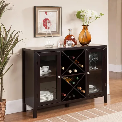 Aparador con estantería para vinos, Kings Brand. Mesa tabla lateral con almacenamiento, Espresso