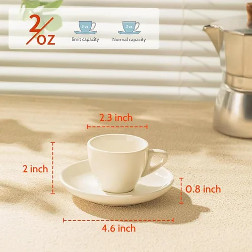 Miniatura 2 de Sweese Tazas de espresso de 2 onzas con platillos, juego de 6 tazas de espresso de porcelana, color blanco