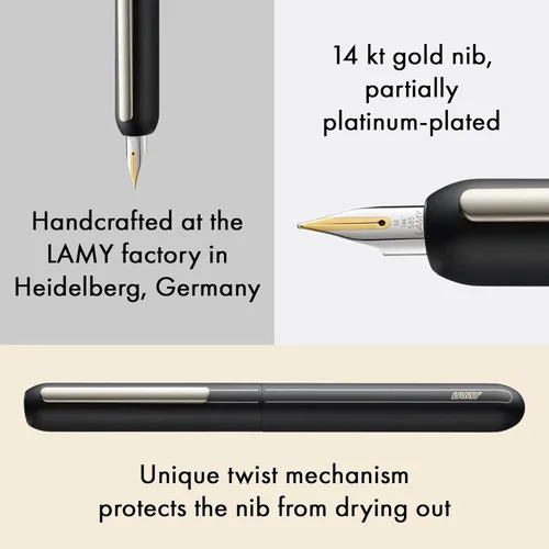 Miniatura 4 de Lamy diálogo negro – pluma estilográfica sin tapa con mecanismo de giro – Pluma de oro de 14 kt, parcialmente chapado en platino & en tamaño EF