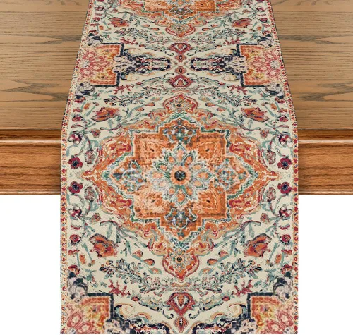Miniatura 13 de Artoid Mode Camino de Mesa Estilo Boho Bohemia Naranja, Decoración Mágica de Otoño para Cocina y Comedor de Estilo Rústico y Granja, para Decoración
