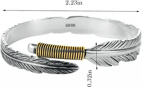 Miniatura 2 de Beccalame Silver Feather Bracelet Lucky Hope Cuff Jewelry Simple Retro For Women Men