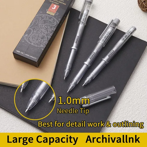 Miniatura 3 de Qionew Bolígrafos de gel plateados, punta fina de 0.039 in, juego de bolígrafos de tinta de gel plateado para artistas, para dibujo de papel negro