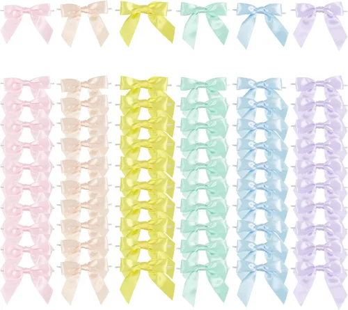 AIMUDI Lazos de cinta pastel de 6 colores para decoraciones del día de Pascua, lazos de satén de 3.5 pulgadas para bolsas de golosinas, lazos Mezcla