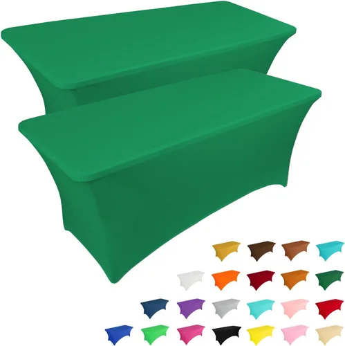 Miniatura 18 de IVAPUPU Paquete de 2 Manteles de Mesa de 6 Pies para Mesa Rectangular Ajustados para Eventos Elásticos Azul Niebla Cubiertas de Mesa Lavables Azul