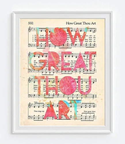 Miniatura 2 de How Great Thou Art, impresión de arte cristiano, sin marco, página de himno vintage de libro de adoración, himno de himno, partituras, letras