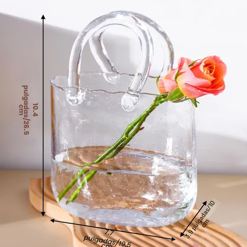 Miniatura 2 de Fixwal Jarrón de Bolso de Vidrio para Flores, Jarrones Transparentes con Asa en Forma de Bolso, Jarrones Decorativos Únicos y Lindos