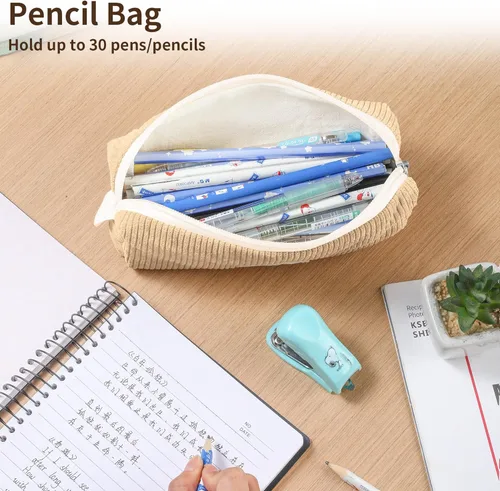 Miniatura 5 de Bolsa para Lápices Estuche para Bolígrafos, Organizador Pequeño de Pana Suave para Lápices con Cremallera, Lindo Estuche para Lápices Artículos